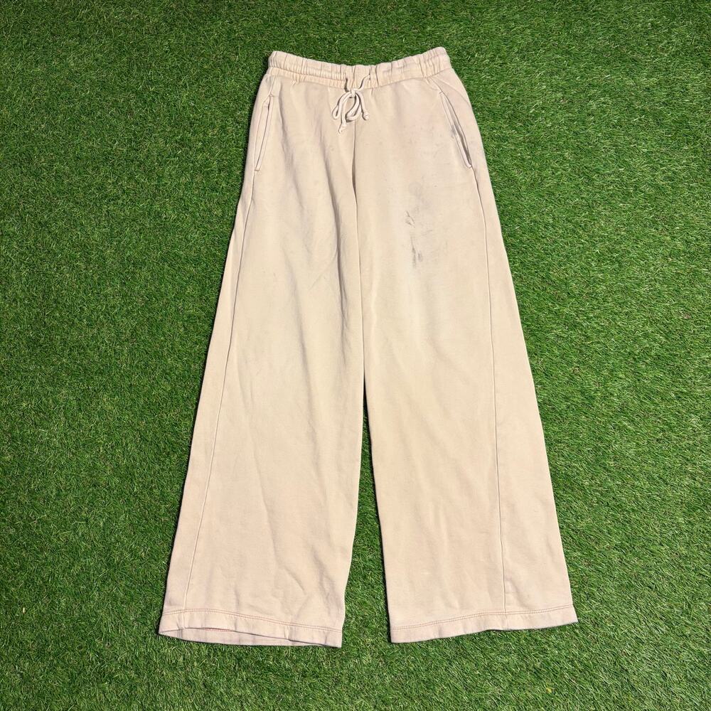 Zara Sweatpants Womens Small Beige Wide Leg Drawstring Lounge Casual